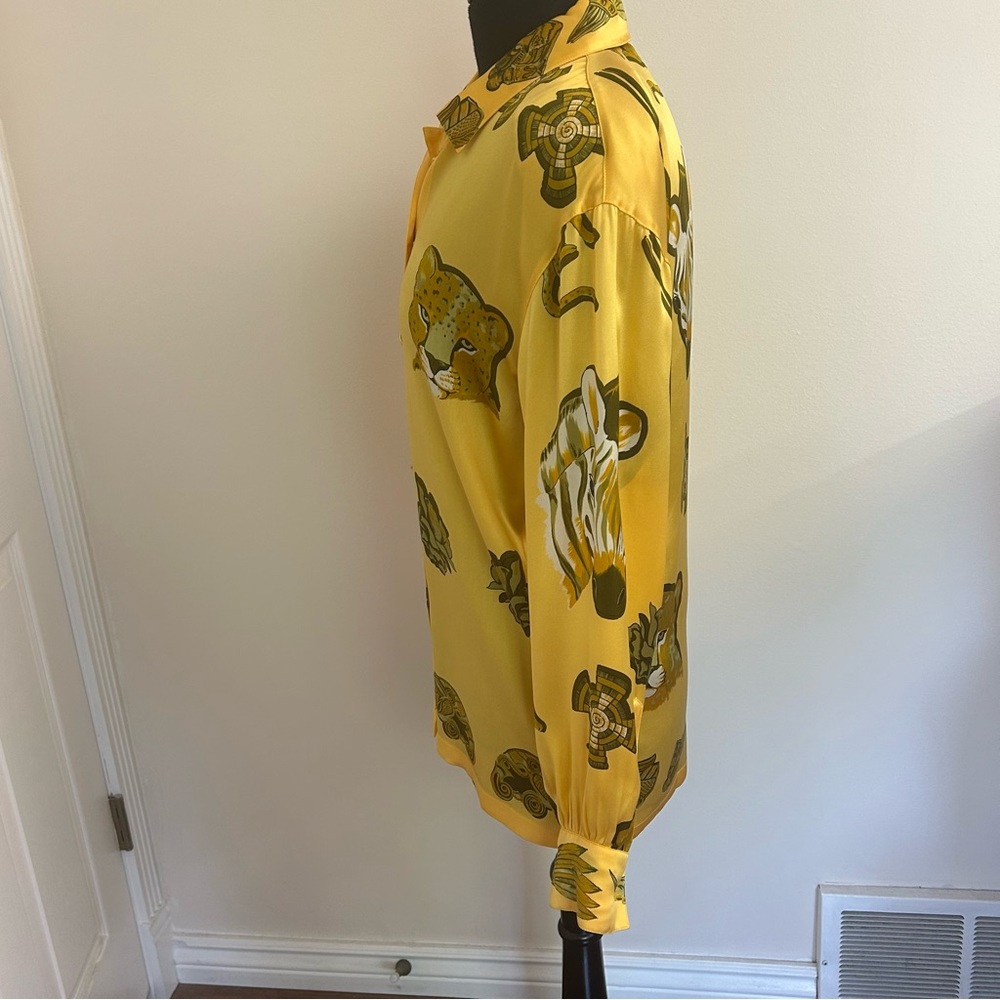 Vintage Escada Margarthe Ley Lion Leopard Jungle Safari Silk Blouse Size 34 - Picture 3 of 9